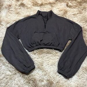 Boohoo Charcoal Cropped Half-Zip Sweater